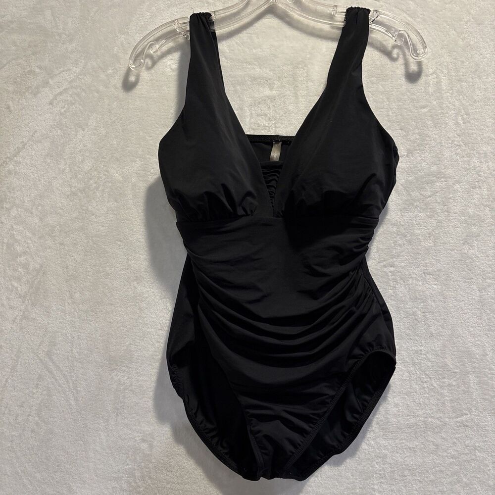 Lands' End Black Slender Suit Grecian One Piece Swimsuit Slimming Size 12 Swim